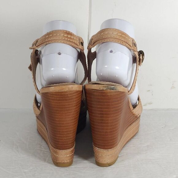Frye Women’s Corrina Stitch US 9,5M Tan Leather Platform Wedge Sandals shoes - Picture 7 of 12